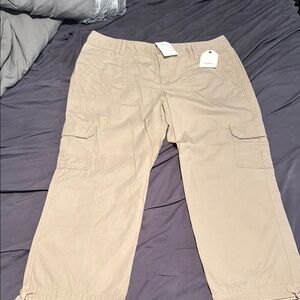 Tan Cargo Capri Pants